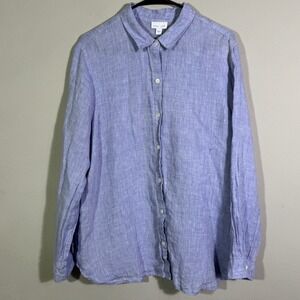 J. Jill Love Linen 100% Linen Long Sleeve Button Down Blue Chambray Shirt Large
